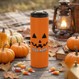 Personalized Orange Pumpkin Halloween Your Name Thermal Tumbler