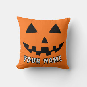 Personalized Orange Pumpkin Halloween Your Name Throw Pillow