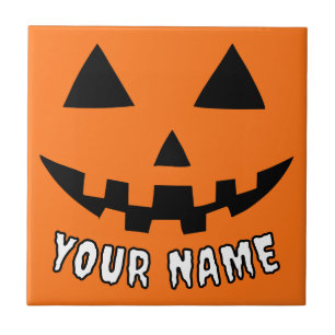 Personalized Orange Pumpkin Halloween Your Name Tile