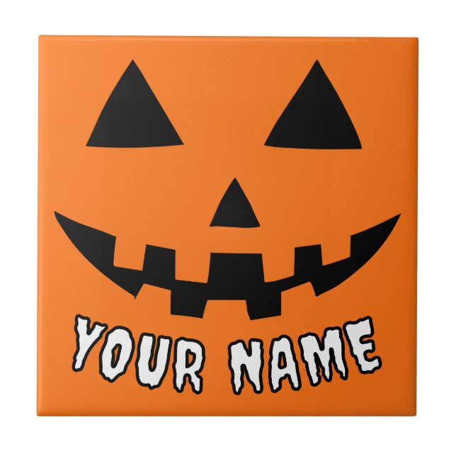 Personalized Orange Pumpkin Halloween Your Name Tile (Front)