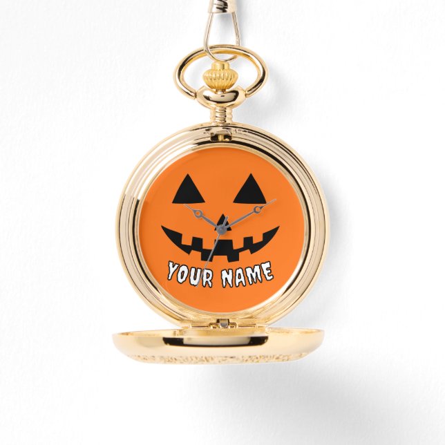 Personalized Orange Pumpkin Halloween Your Name Watch (Front)