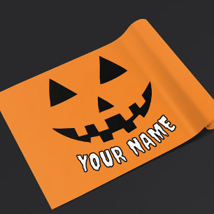 Personalized Orange Pumpkin Halloween Your Name Wrapping Paper Sheet