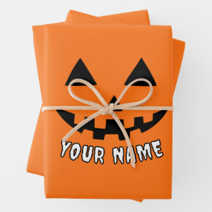 Personalized Orange Pumpkin Halloween Your Name Wrapping Paper Sheet