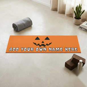 Personalized Orange Pumpkin Halloween Your Name Yoga Mat