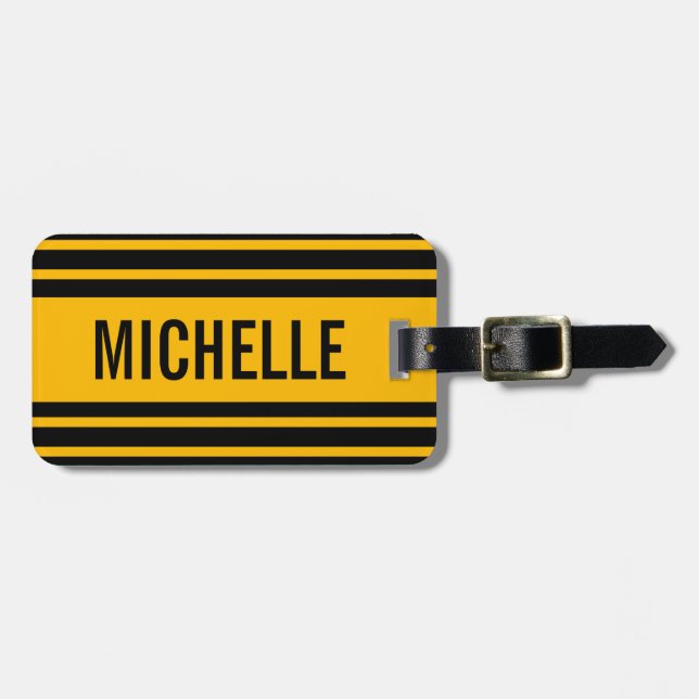 Personalized Orange Quad Stripe Luggage Tag (Front Horizontal)