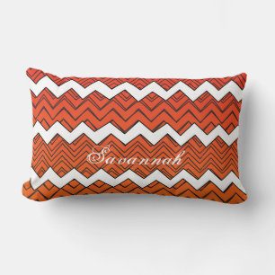 Personalized Orange Red and Yellow Zigzag Pattern Lumbar Pillow