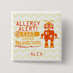 Personalized Orange Robot Egg Allergy Alert 2 Inch Square Button