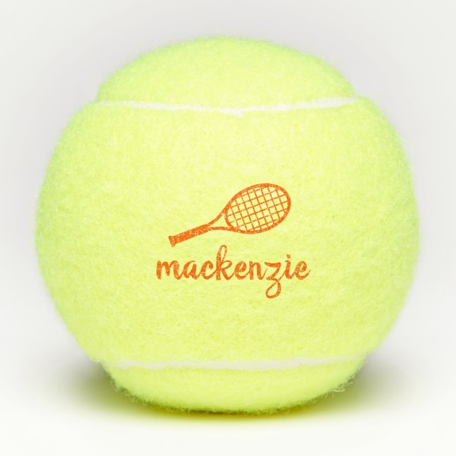 Personalized Orange Script Name  Tennis Balls (Front)