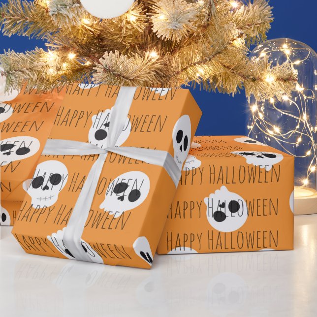 Personalized Orange Skull Halloween Wrapping Paper (Holidays)