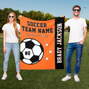 Personalized Orange Soccer Player Name Fleece Blanket