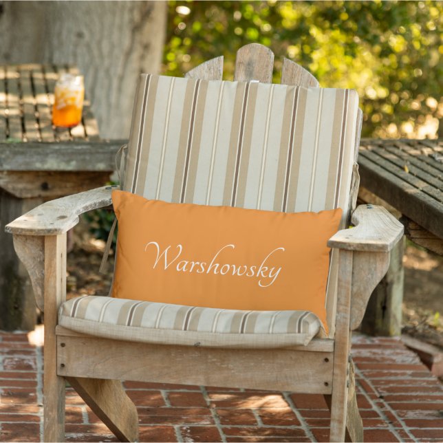 Personalized Orange solid coloured white name Lumbar Pillow (Chair)