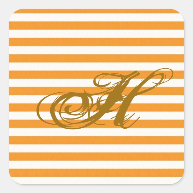 Personalized Orange Striped Square Sticker (Front)