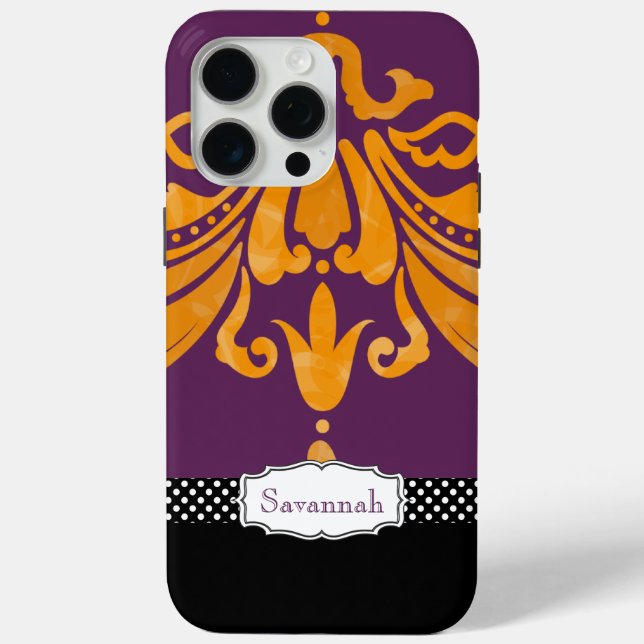 Personalized Orange Tangerine Eggplant Damask Case-Mate iPhone Case (Back)