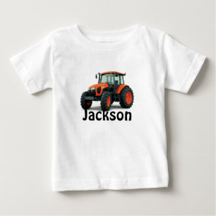 Personalized Orange Tractor Baby T-Shirt