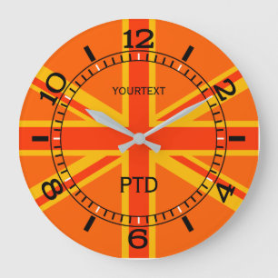 Personalized Orange Union Jack British Flag Dial Large Clock