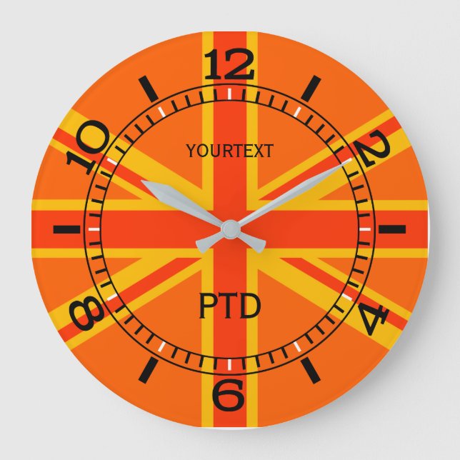Personalized Orange Union Jack British Flag Dial Large Clock (Front)