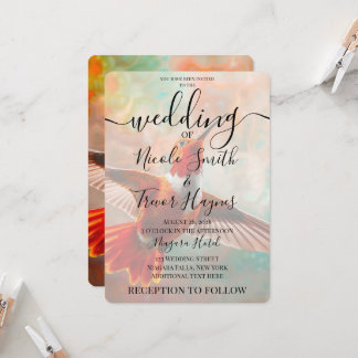 Personalized Orange Vibrant Hummingbird Wedding Invitation