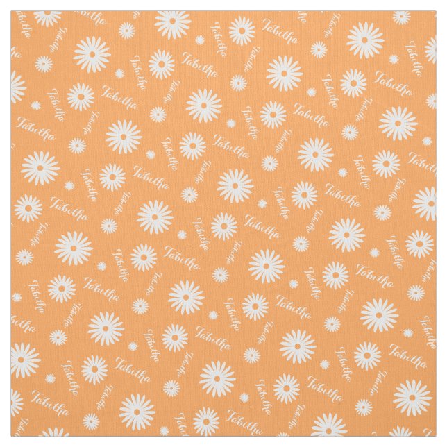Personalized orange white daisy name pattern fabric (Swatch)