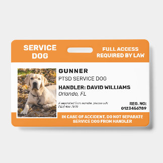 Personalized Orange White Service Dog Photo Badge