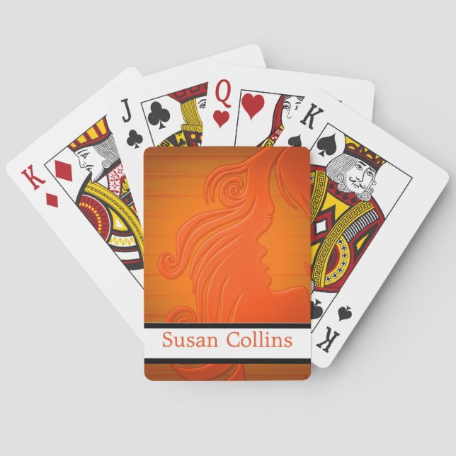 Personalized Orange White Woman Facing Playing Cards (Back)