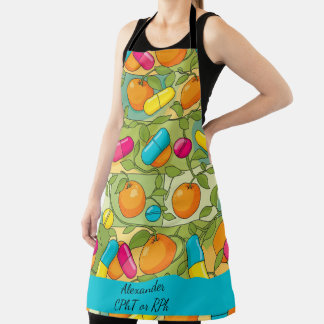Personalized Oranges Blue Pink Pill Pharmacy Apron