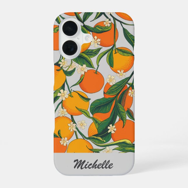 Personalized Oranges Citrus Fruit Floral Pattern   iPhone 16 Case (Back)