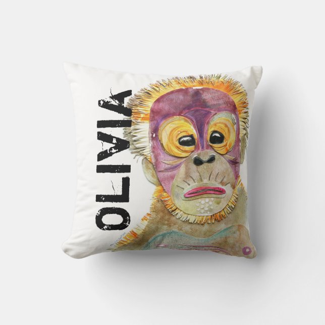 Personalized orangutan watercolor art pillow (Front)