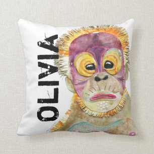 Personalized orangutan watercolor art pillow