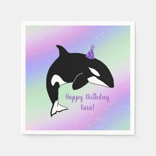 Personalized Orca Killer Whale Birthday Napkin (Front)