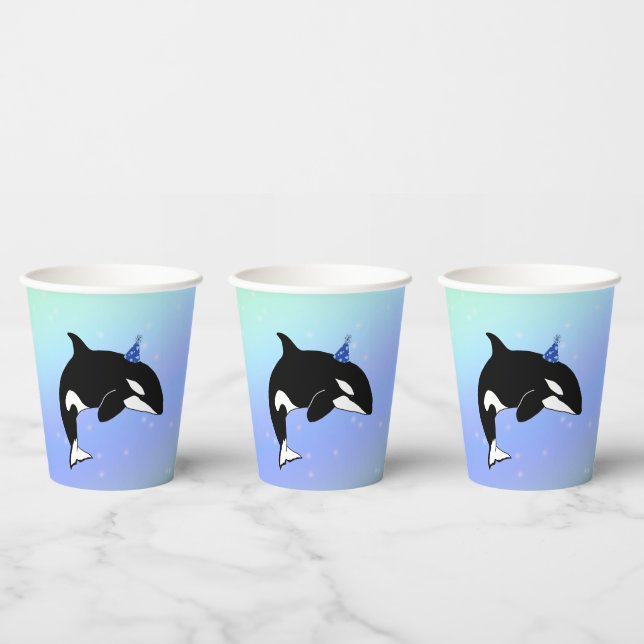 Personalized Orca Killer Whale Birthday Paper Cups (Multi)