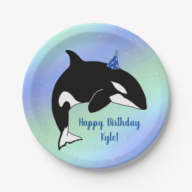 Personalized Orca Killer Whale Birthday  Paper Plate (Front)
