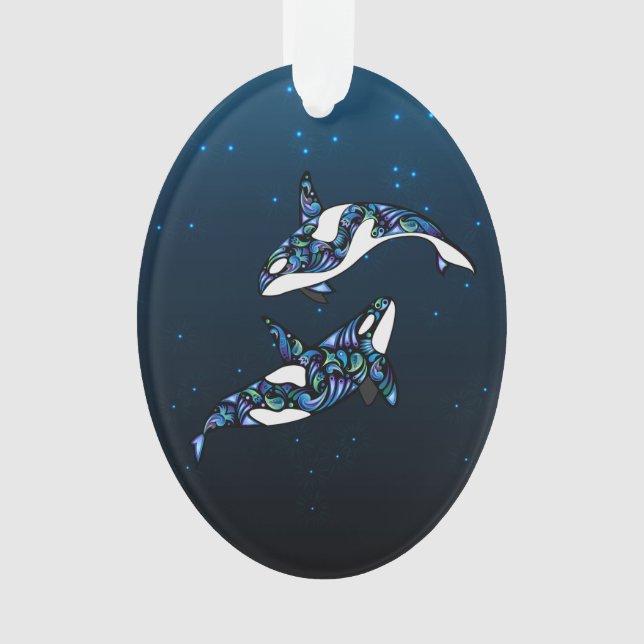 Personalized Orca Whale Couple Christmas Holiday Ornament (Front)