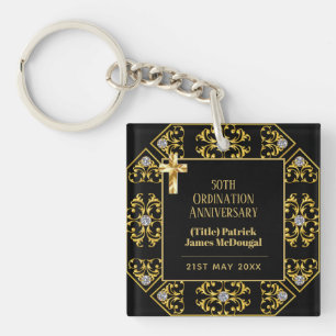 Personalized Ordination Anniversary Black Gold Keychain