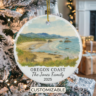 Personalized Oregon Coast Ornament, Oregon Ceramic Ornament