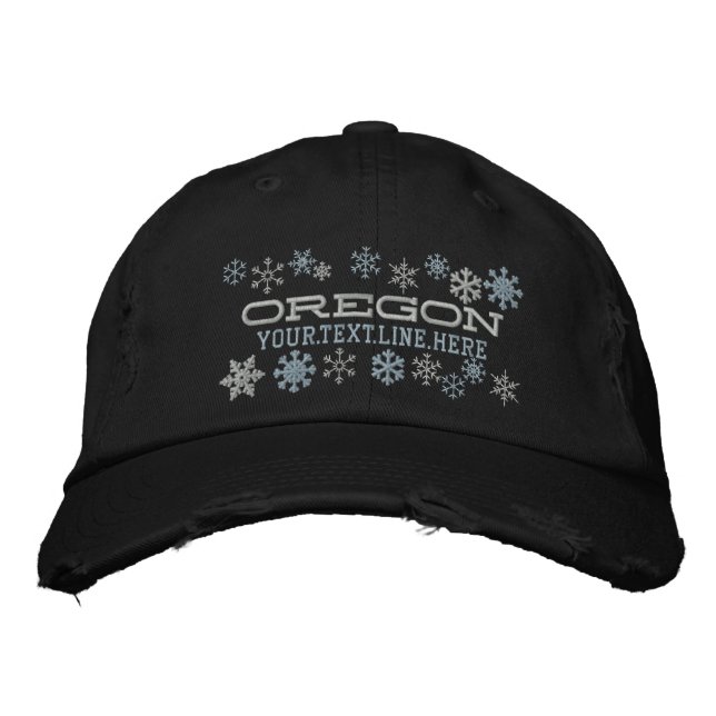 Personalized Oregon Winter Snowflakes Embroidered Hat (Front)