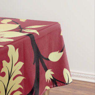 Personalized Oriental Golden Flowers on Red Tablecloth