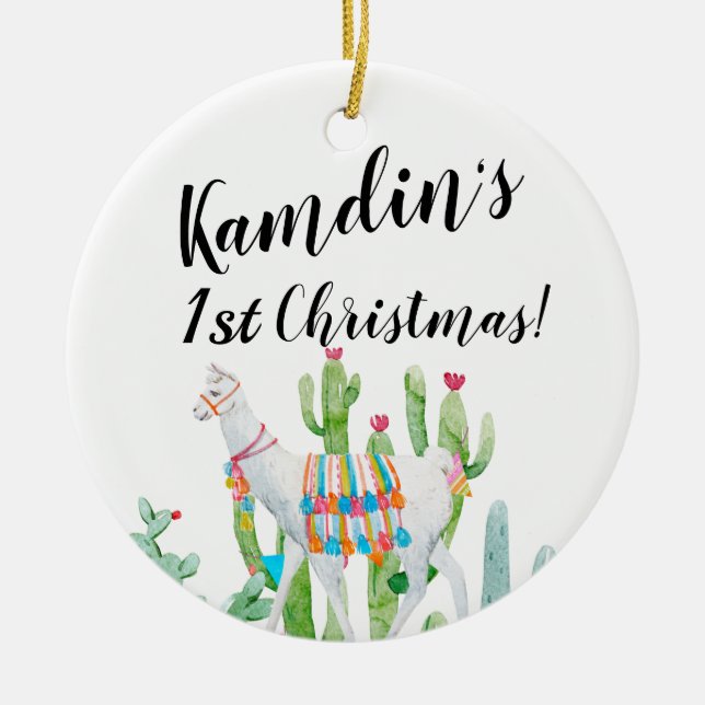 Personalized Ornament Boho Llama Bohemian Cacti De (Front)
