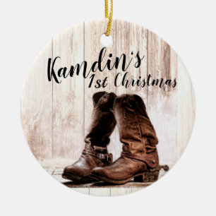 Personalized  Ornament boots country rustic we