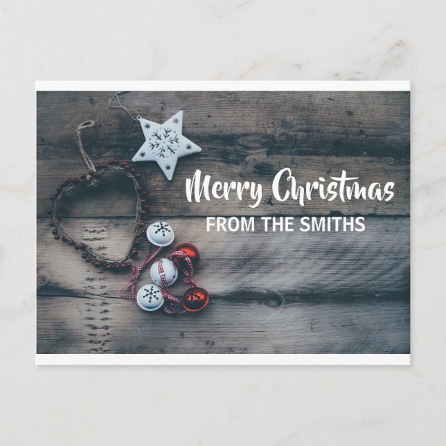 Personalized Ornament Christmas Rustic Holiday Postcard (Front)