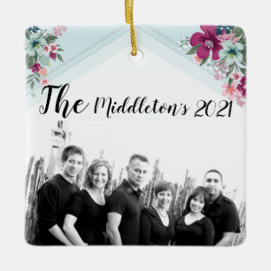 Personalized Ornament Tropical Flowers on Blue Omb