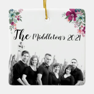 Personalized Ornament Tropical Flowers on White