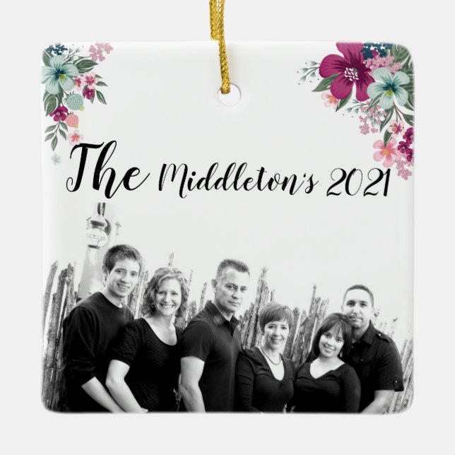 Personalized Ornament Tropical Flowers on White (Front)