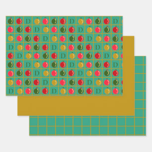 Personalized Ornamental Bingo - Green and Gold Wrapping Paper Sheet