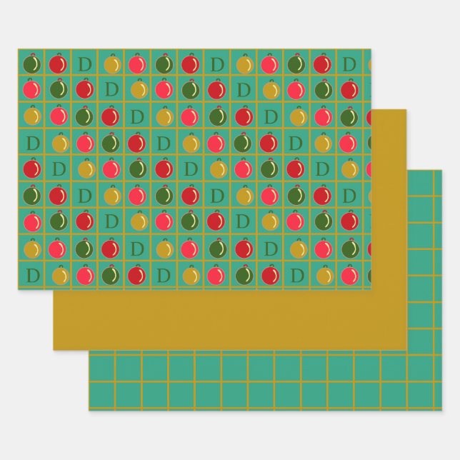 Personalized Ornamental Bingo - Green and Gold  Wrapping Paper Sheet (Set)
