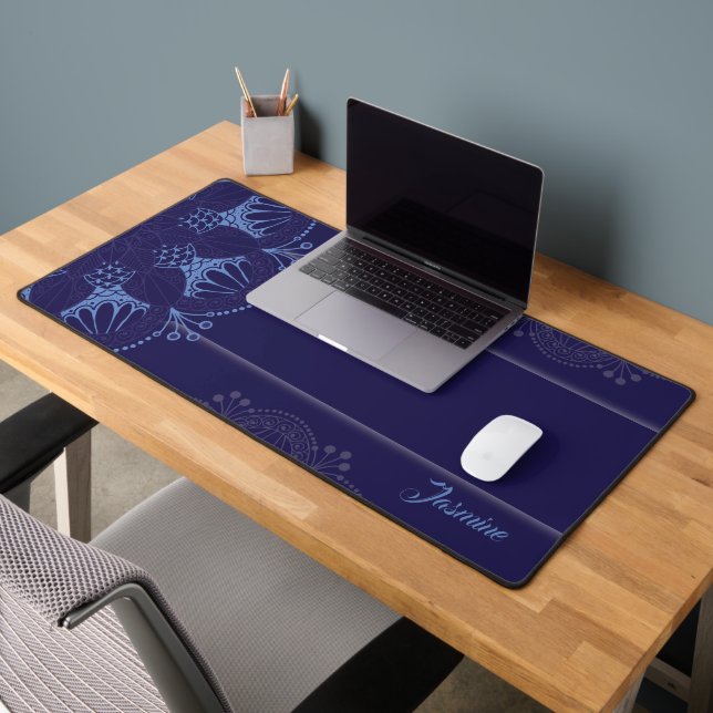 Personalized Ornate Blue Purple Mandala Desk Mat (Office 2)