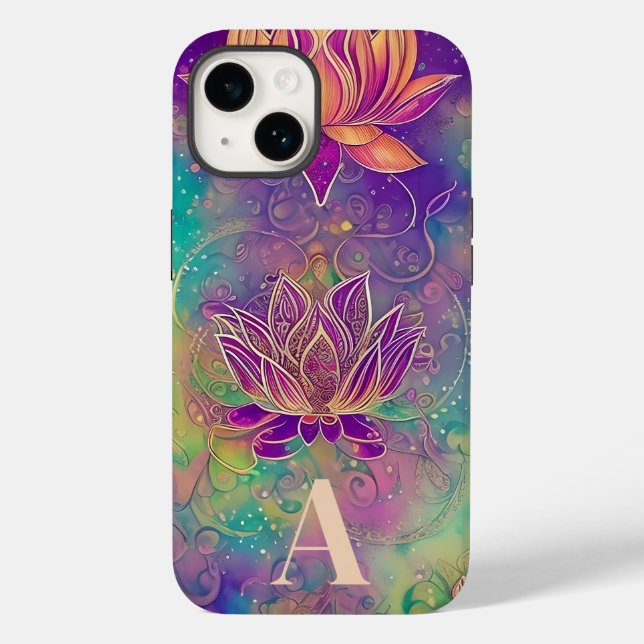 Personalized Ornate Colourful Lotus Flowers Case-Mate iPhone Case (Back)