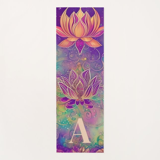 Personalized Ornate Colourful Lotus Flowers Yoga Mat (Front)