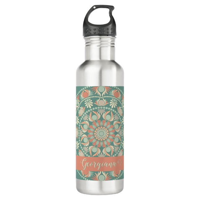 Personalized Ornate Retro Sage and Sand Mandala 710 Ml Water Bottle (Front)