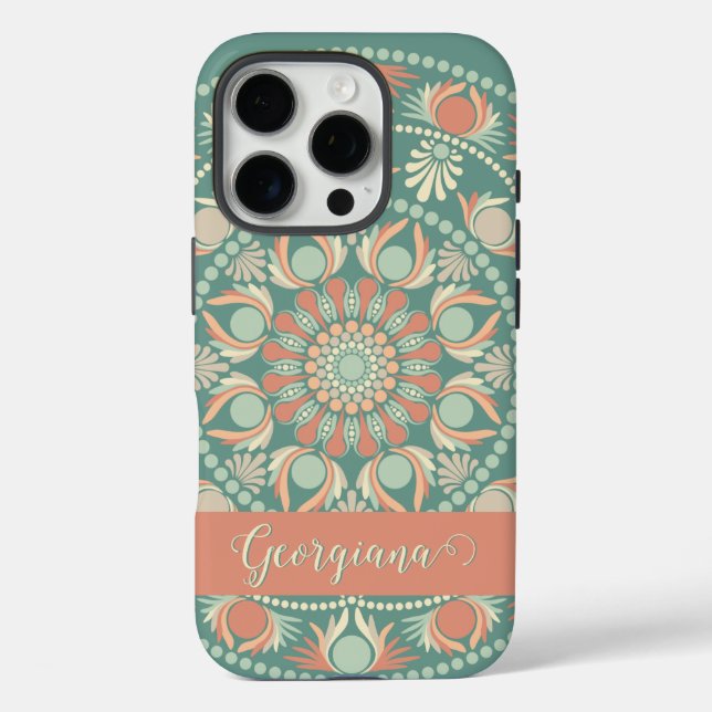 Personalized Ornate Retro Sage and Sand Mandala Case-Mate iPhone Case (Back)