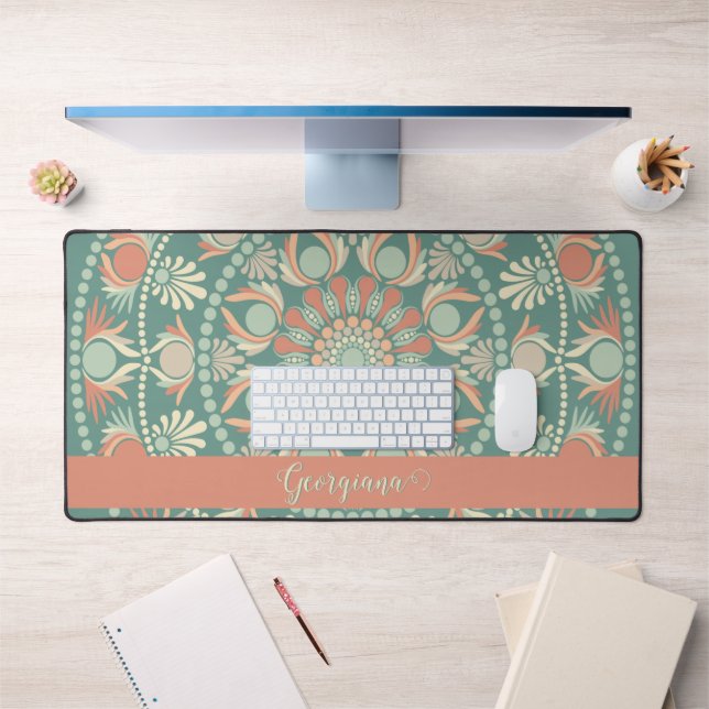 Personalized Ornate Retro Sage and Sand Mandala Desk Mat (Office 1)
